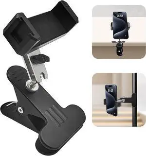 Clip Phone Holder for Desk Table Desktop Baffle Flat Surface Pipe Pole Music Stand with Strong Clamp 360°Adjustable Metal Arm Cell Phone Mount Compatible with All 4-7 Smartphone