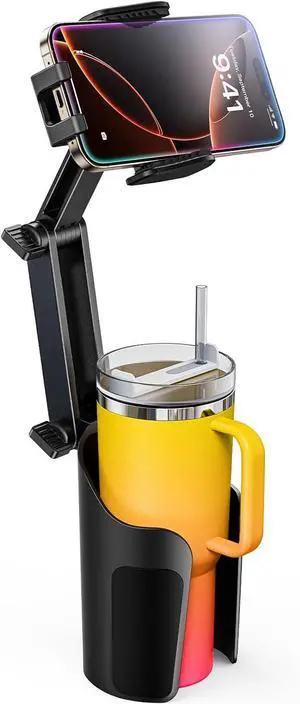 2-in-1 Cup Holder Cell Phone Holder for Your Car Bottle Friendly Cup Cell Phone Holder Mount for Car Height Adjustable Sturdy Fit 4-7 inches Phones