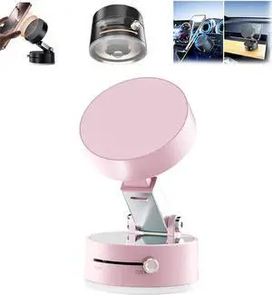 Foldable Magnetic Vacuum Phone Holder 360° Electric Suction Car Mount Double-Sided Swivel Stand for Car Mirror Gym Kitchen Hands-Free Portable Phone Holder (Pink)