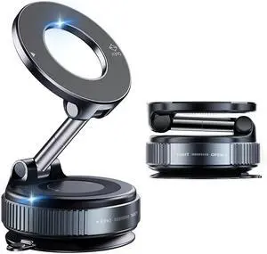 Vacuum Magnetic Car Phone Holder 360°Adjustable Magnetic Phone Holder Hands-Free Suction Cup Phone Mount for MagSafe Cell Phone Holders for Your Car for All Smartphones & All Car Models