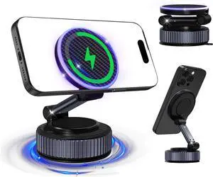 Magnetic Phone Charging Holder for Car - Upgraded 360° Vacuum Magnetic Phone Holder Foldable Retractable Suction Cup Car Phone Mount for Magsafe for Your Car/Gym/Mirror Mount for iPhone & Android