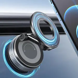 Vacuum Suction Magnetic Phone Holder 2025 Upgraded Foldable Retractable Suction Cup Car Phone Mount for Magsafe 360° Adjustable Magnetic Phone Stand for Cars/Gyms/Mirrors/Smooth Surface