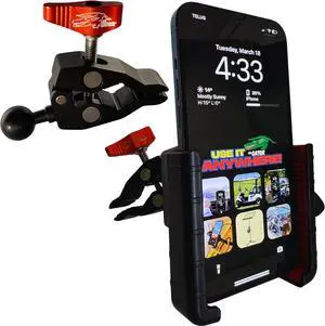 The one and only Dual Action Clamp![New 2025] USE IT Anywhere! CAR ATV Bicycle Golf CART Music Stand Baby Stroller. USA Design and Tested to Safely Hold Your $1500+ Phone!