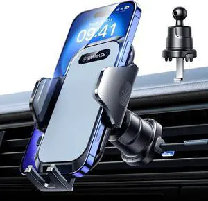 Car Phone Holder Mount 2024 Upgraded [Patent Steel-Hook] Car Vent Phone Mount Clip Military-Grade Shockproof Cell Phone Car Mount Handsfree Truck Stand Vent Cradle for iPhone 15 Android Grey
