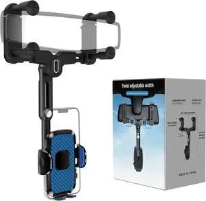 Phone Mount for Car Rear View Mirror Phone Holder Rotatable and Retractable Car Phone Holder Mount Rearview Mirror Phone Holder for Car Compatible with iPhone  Cell Phones (Blue)