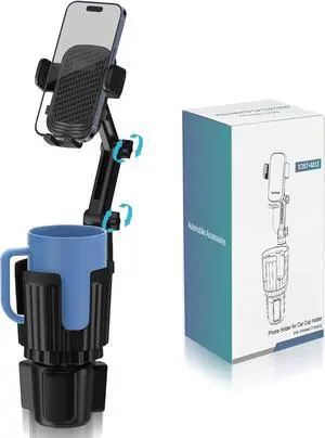 Phone Holders for Your Car Cupholder 2 in 1 Cell Phone Holder Mount with Cup Holder Expandable Base 360 Degree Rotating Neck Fits All 4-7 Smartphones and Most Bottles 1 Pack