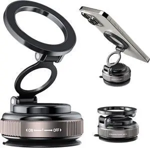 Magnetic Car Phone Holder for MagSafe: 28+LBS Strong Suction Vacuum Phone Mount for Men/Women - 360° Rotatable Adjustable Portable Cell Phone Stand for iPhone 12-16 Pro Max Plus