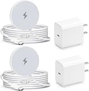 Long Magnetic Wireless Charger 10FT Fast Mag-Safe Charger for  iPhone 16 Pro Max/16 Pro/16 Plus/16/15/14/13/12 AirPods 3/2/Pro 2 Magnetic Charge Pad Cord with USB C Fast Charging Block 2Pack