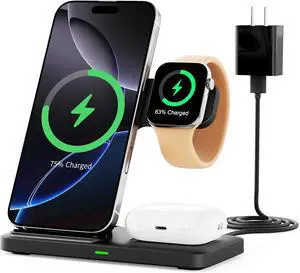 2025 3 in 1 Wireless Charger for iPhone 16 15 14 13 12 11 XR 8  Charging Station for  Watch 10/9/Ultra/8/7/SE/6/5/4 & AirPods Series Wireless Charging Station for Multiple Devices