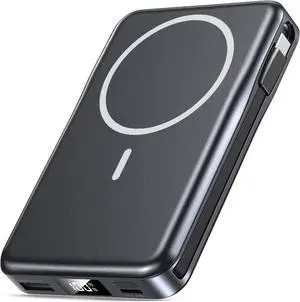 Magnetic Portable Charger 10000mAh Power Bank 5 in 1 Portable Charger with Built in Cable 20W Fast Charging for Magsafe Battery Pack Compatible with iPhone 16/15/14/13 Pro/Pro Max  Series