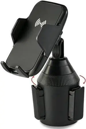 Cup Holder Phone Mount with Wireless Charger Multi-Angle Rotation Quick-Push Release Button Lightweight