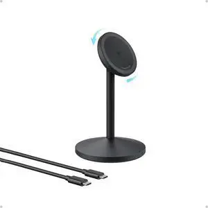 MagGo iPhone 16 MagSafe Charger Stand 15W Fast Magnetic Wireless Charging Station Qi2 Certified 360° Wireless Charger for iPhone 16/15/14/13/12 Series and AirPods (Black No Adapter)