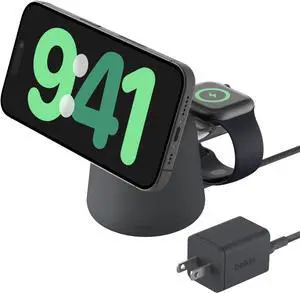 2-in-1 MagSafe Wireless Charging Dock 15W Fast Charge iPhone Charger Compatible with iPhone 16 15 14 and 13 Series AirPods and Other MagSafe Enabled Devices Includes Power Supply - Black