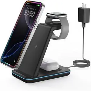 Wireless Charger for iPhone Charging Station: 3 in 1 Phone Charger Stand for iPhone 16/15/14/13/12/11/SE/X Pro Max Plus -  Watch Ultra/10/9/8/SE/7/6/5/4/3 - AirPods 2/3/4 Pro