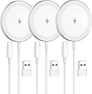 3-Pack Magnetic Wireless Charger Pad: 15W Fast Magnetic Qi Charging Pad for  - iPhone 16 16e 15 14 13 12 Series - AirPods 4 3 2 Pro - Home Office Travel (White)