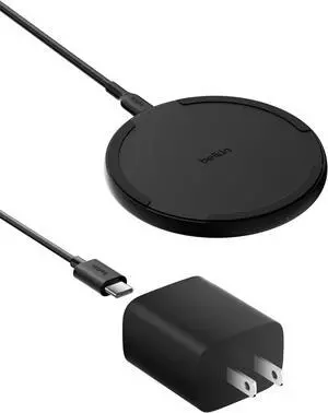 Wireless Charging Pad 15W - Qi Charger Charging Station for  iPhone 16 iPhone 15/14/13 Series AirPods  Galaxy S25 Galaxy S24 Pixel - Power Supply and Cable Included - Black