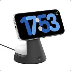 MagSafe Compatible 2-in-1 Charging Stand iPhone 16 Wireless Charger Qi2 Certified 15W Ultra-Fast Adjustable and Super Strong for iPhone 16/15/14/13/12 Series AirPods (Black No Adapter)