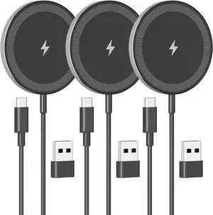 3-Pack Magnetic Wireless Charger Pad: 15W Fast Magnetic Qi Charging Pad for  - iPhone 16 16e 15 14 13 12 Series - AirPods 4 3 2 Pro - Home Office Travel (Black)