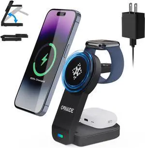 3 in 1 Wireless Charger Charging Station for iPhone 18w Foldable Magnetic Charging Stand 3 in 1 Charging Station  Charger Stand Desk Accessories Multiple Devices iPhone  Watch Airpods