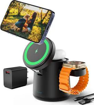 2025 Upgrade 3 in 1 Charging Station for  MagSafe Charger Adjustable Portable Wireless Charging Stand Fast Wireless Charger Dock for iPhone 16 15 14 13 12 Pro Max &  Watch AirPods (Black)