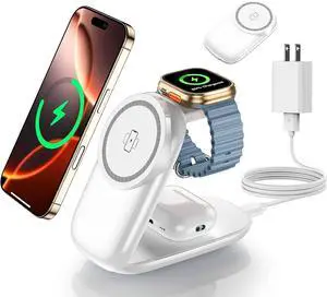 3 in 1 Magnetic Foldable Wireless Chargerfor MagSafe Wireless Charging Station for iPhone 16/15/14/13/12 Series/ Watch/AirPods Series Travel Charging Stand for Wireless-Charging Smartphones 3 in 1 Magnetic Foldable Wireless Chargerfor MagSafe Wireless Charging Station for iPhone 16/15/14/13/12 Series/ Watch/AirPods Series Travel Charging Stand for Wireless-Charging Smartphones
