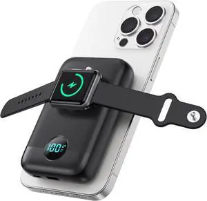 Magnetic Portable Charger for iPhone 10800mAh 4-in-1 Wireless Power Bank with iWatch Charger 25W PD Fast Charging Battery Pack with LCD Display for Magsafe iPhone 16/15/14/13/12 Series  Watch