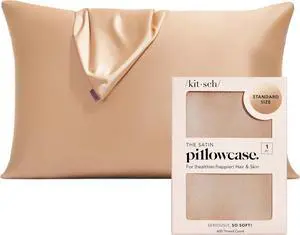 Satin Pillowcase with Zipper for Hair & Skin Softer Than Silk Pillow Cases Queen Wrinkle-Free Smooth and Cooling Satin Pillow Covers Standard Size 19x26 - Champagne