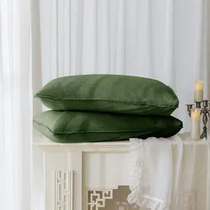 100% Linen Pillowcases Set of 2 Envelope Overlap Closure French Natural Washed Flax Pillowcases 20x26 inches-Mossy Green