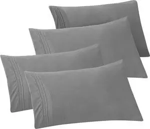 4-PACK Solid Pillowcases 1500 Premium Hotel Quality Microfiber - Smooth Weave Wrinkle and Stain Resistant Easy Slip-On 4-Piece Set Standard/Queen Pillowcase Gray