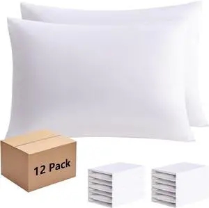 White Pillowcases Standard 12 Pack 20x26 Pillow Cases with Envelope Closure Soft Plain Brushed Microfiber Covers Breathable Wrinkle-Resistant