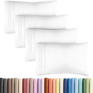 Queen Pillow Cases Set of 4 - Ultra Soft Hotel Quality Pillowcase Covers - Comfy Cozy & Wrinkle Free - Shrinkage Stain and Fade Resistant - Machine Washable Pillow Protectors - 4 Piece Set - White