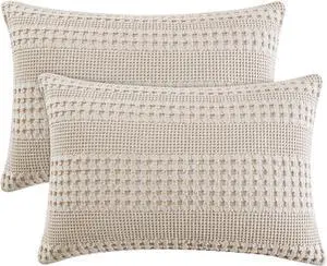100% Cotton Waffle Pillow Shams King Size 2 Pack 20 x 36 Soft Skin-Friendly Pillowcases No Filling Aesthetic Woven and Breathable Waffle Weave Pillow Case Covers for Bed Oatmeal