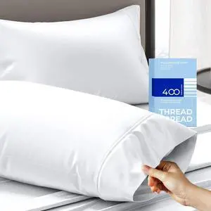 100% Cotton Pillowcases Standard/Queen Size Sets of 2-400 Thread Count White Cotton Pillowcases Ultra Soft Cooling Sateen Weave Pillow Cases for Sleeping Sets of 2 Pillow Covers