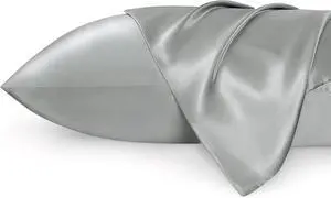 King Size Satin Pillowcase Set of 2 - Silver Grey Pillow Covers for Hair and Skin with Envelope Closure Similar to Silk Pillow Cases Gifts for Women Men 20x36 Inches 2pcs