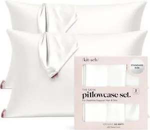 Satin Pillowcase with Zipper for Hair & Skin Softer Than Silk Pillow Cases Queen Size Set of 2 Wrinkle-Free Smooth and Cooling Satin Pillow Covers Standard Size 19x26 - Ivory 2pcs