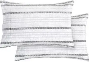 Ultra Soft Set of 2 Striped Print Pillowcases - 1500 Premium Hotel Quality Microfiber Soft and Smooth Envelope Closure 2-Piece Pillow Covers - Standard/Queen Traci Gray