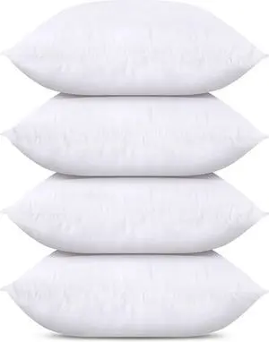 Throw Pillows (Set of 4 White) 20 x 20 Inches Pillows for Sofa Bed and Couch Decorative Stuffer Pillow