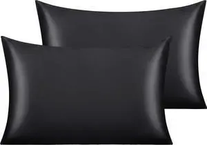 2 Pack Satin Standard Pillowcases for Hair and Skin Luxurious and Silky Pillow Cases with Envelope Closure 20x26 Inches Black