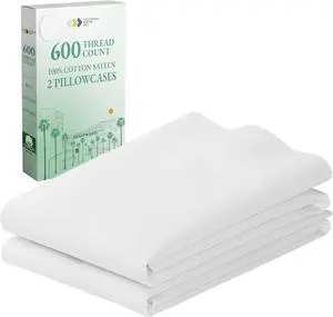 CALIFORNIA DESIGN DEN Luxuriously Soft Hotel Quality 600 Thread Count 100% Cotton Set of 2 Cases Crisp & Cool White Standard Pillow Cases Fits Standard & Queen Pillows (Bright White)