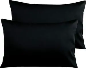 Egyptian Cotton Queen Pillowcases - Set of 2 500 Thread Count Cotton Pillowcases - Soft and Breathable Envelope Closure Pillow Cases - 20x30 Pillow Covers for Bed Black