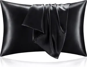 Satin Pillowcase for Hair and Skin Super Soft and Cooling Similar to Silk Pillow Cases 2 Pack with Envelope Closure Gift for Women Men(20x30 Queen Size Black)