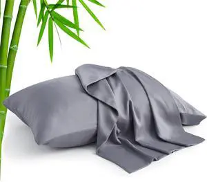 Cooling Pillow Cases for Hot Sleepers & Night Sweats Rayon Derived from Bamboo Grey Pillow Cases Queen Size of 2 Breathable and Silky Soft Envelope Pillowcases (20x30)
