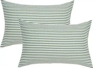 100% Natural Cotton Striped Standard Pillowcases Set 2 Pack White and Green Stripes Pattern Printed Pillow Covers with Envelope Closure(Pillows are not Included)