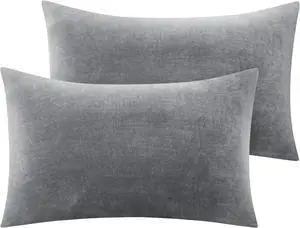 Flannel Pillowcases Standard Set of 2 Super Soft Fleece Pillow Case Cover with Zipper for Bedroom Sofa Couch Luxury Cozy Fuzzy Velvet Pillow Shams for All Seasons(20x26 Inches Gray)