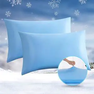 Cooling Pillow Cases Arc-Chill Q-max>0.5 Cool Pillowcases for Hot Sleepers Soft Silky 20 x 30 Summer Pillow Cover with Zipper (Blue Standard & Queen Size)