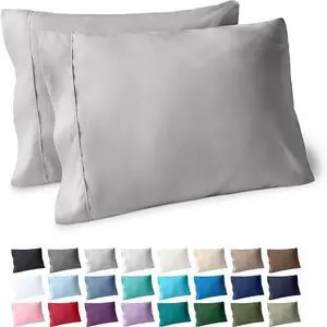 Microfiber Pillow Cases - Standard/Queen Size Set of 2 - Cooling Pillowcases - Double Brushed - Light Grey Pillowcases 2 Pack - Easy Care (Standard Pillowcase Set of 2 Light Grey)