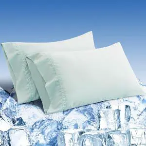 Cooling Pillow Cases Set of 2 King Size Cool Pillowcases for Hair Skin and Hot Sleepers Soft Silky Summer Pillow Cover with Envelope Closure Emerald Blue 20x40