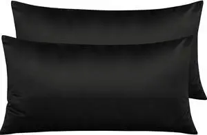Zippered Satin Pillow Cases for Hair and Skin Luxury King Hidden Zipper Pillowcases Set of 2 20x36 Inches Black