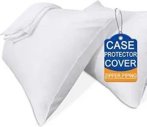Pillow Cases Queen Size-100% Cotton Pillowcase Covers with Zipper Hidden Breathable & Ultra Soft/Pillow Covers for Easy Care 2 Pack/White