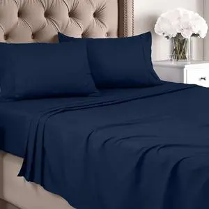Full Sheet Set - Brushed Microfiber - Soft Bed Sheets for Full Size Bed - Includes 1 Fitted 1 Flat & 2 Pillow Cases - Deep Pocket (Navy)